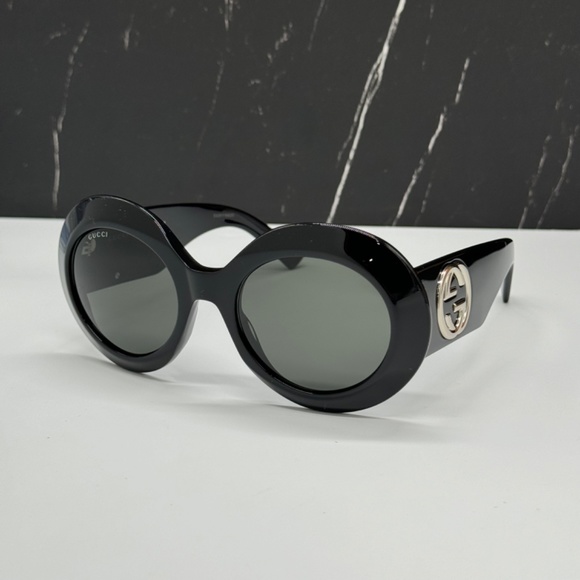 NEW GUCCI GG1647S 007 WOMEN SUNGLASSES GUCCI GG 1647S 007 ROUND BLACK EYEWEAR - Picture 1 of 13